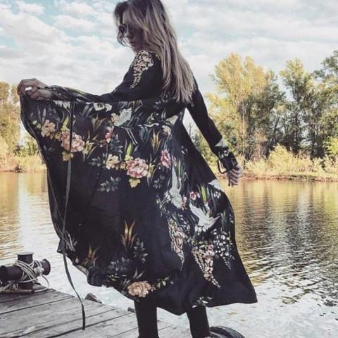 Kimono Con Stampa Floreale Black