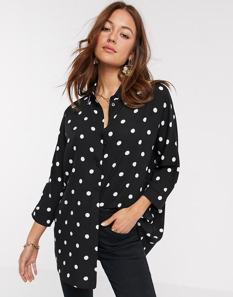 Camisa Extragrande De Manga Larga Con Estampado Monocromático De Lunares De Asos Design-multicolor