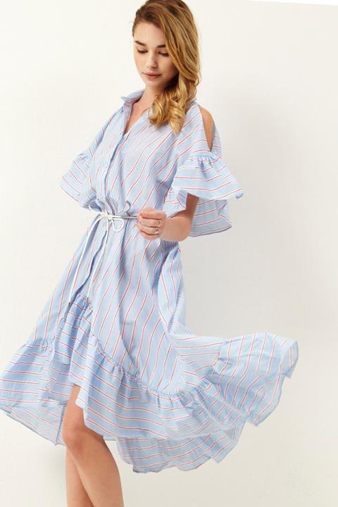 Andrea Stripe Cold Shoulder Dress