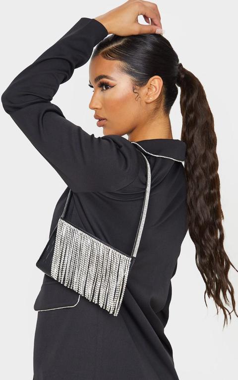 Black Croc Diamante Fringe Shoulder Bag