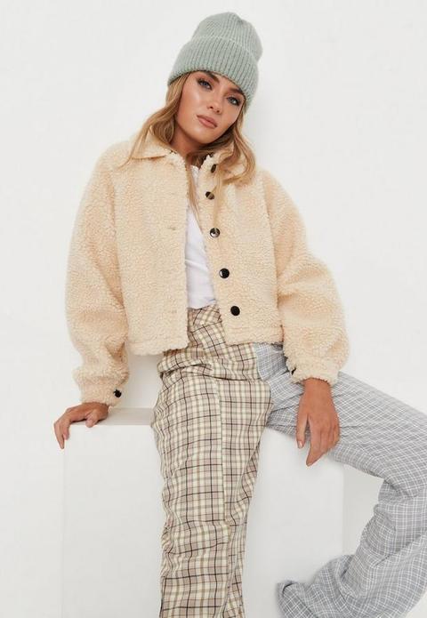 Petite Cream Button Borg Teddy Jacket, Cream