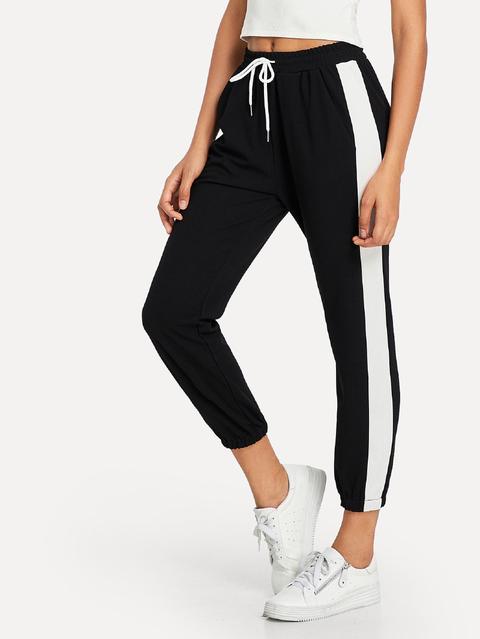 Drawstring Waist Color Block Pants from Romwe on 21 Buttons