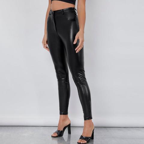 High Waist Pu Leather Skinny Trousers