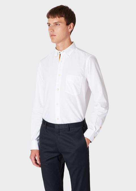Men's Tailored-fit White Broadcloth Cotton 'artist Stripe' Cuff Oxford Shirt