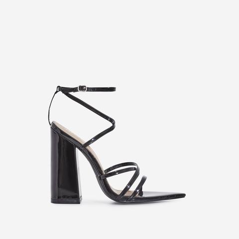 Halo Pointed Toe Block Heel In Black Patent, Black