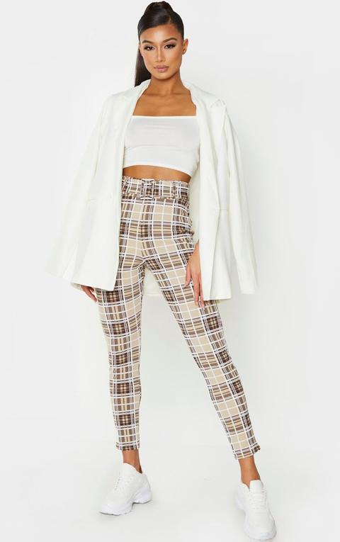 Stone Check Belted Skinny Trousers