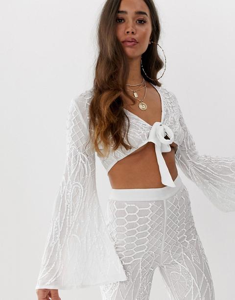 Top Corto De Playa Con Nudo Delantero Y Adornos De Asos Design Bridal (parte De Un Conjunto