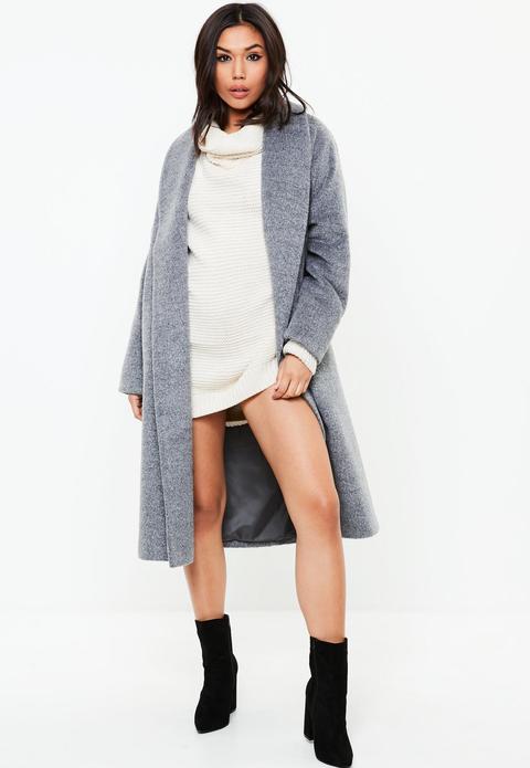 Grey Shawl Collar Midi Coat, Grey