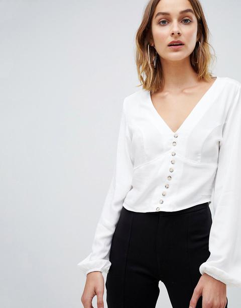 Stradivarius - Blusa Bianca Con Bottoni Sul Davanti - Bianco