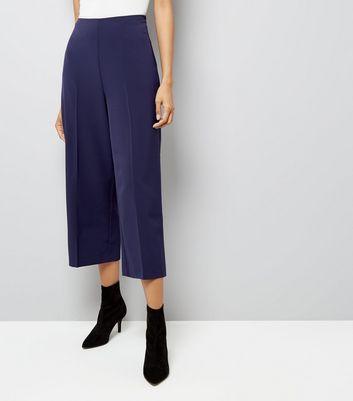 Navy Crepe Crop Wide Leg Trousers