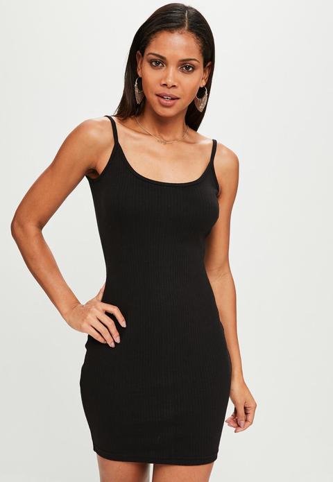 Black Strappy Ribbed Mini Dress, Black