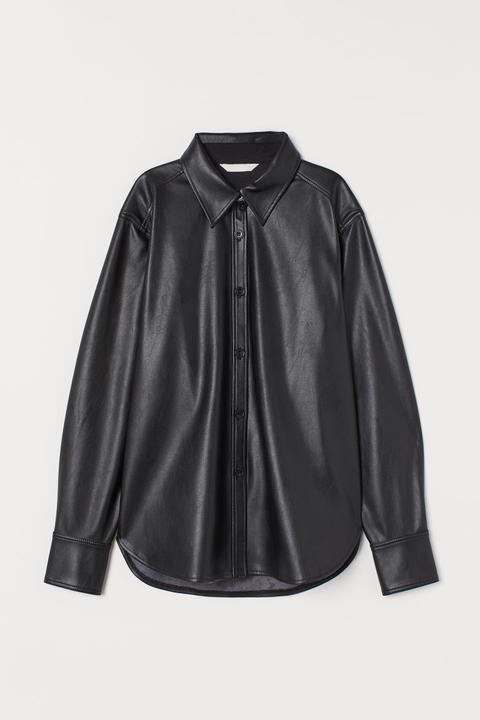 Imitation Leather Shirt - Black