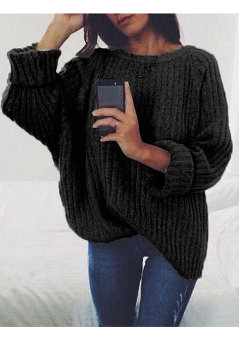 Black Oversized Long Sleeve Knitwear Pullover Sweater