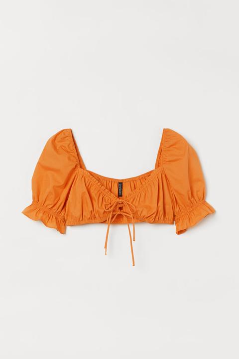 Top Cropped Con Manga Puffy - Naranja