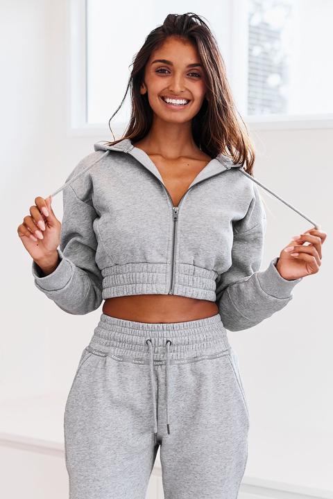 Grey Zip Up Scrunchie Hoodie