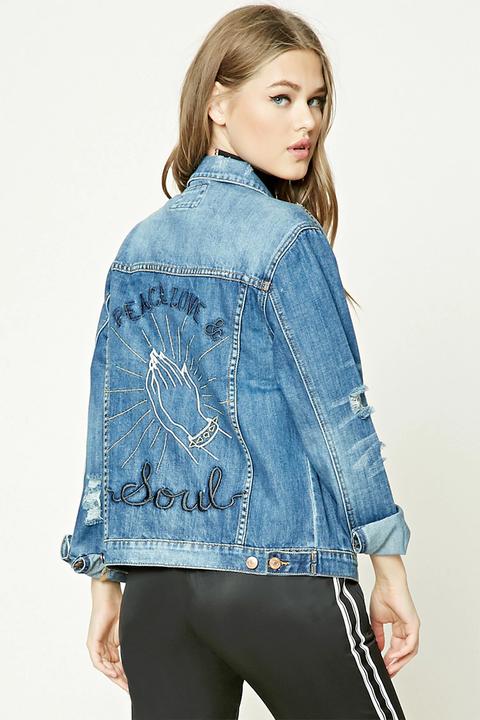 Distressed Graphic Denim Jacket