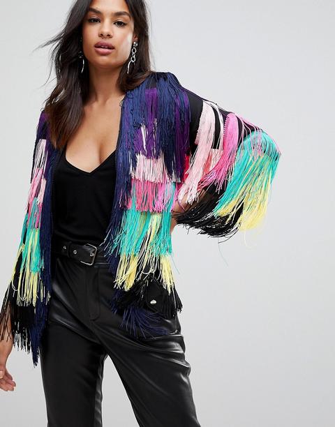 Chaqueta Con Borlas Y Flecos Multicolor De Club L