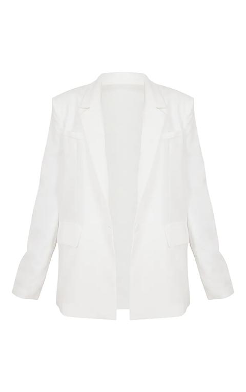 White Single Breasted Shoulder Padded Blazer