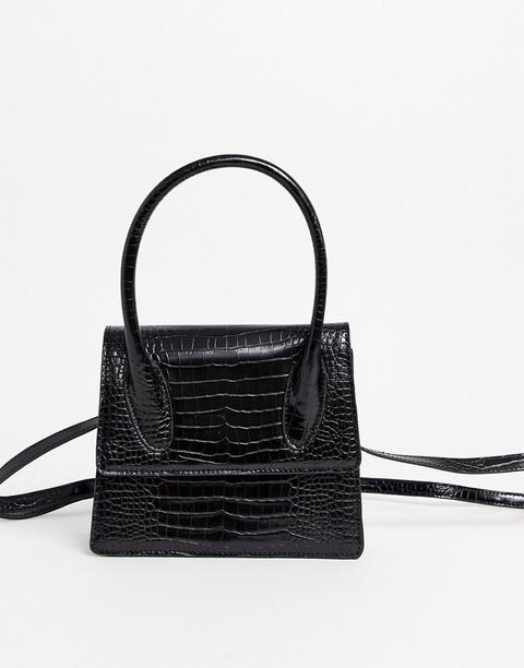 Glamorous Mini Cross Body Bag In Mock Croc-black