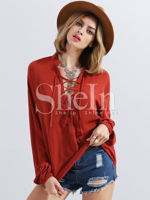 Blusa Manga Larga Con Cinta Rojo