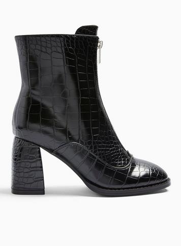 Womens Brit Black Zip Front Boots, Black