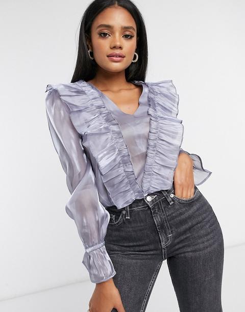 Blusa Con Cuello De Volantes En Lila De Pretty Darling-violeta