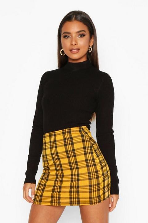 Womens Checked Jersey Mini Skirt - Yellow - 8, Yellow