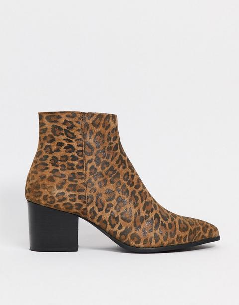 Botines Chelsea De Tacón Con Puntera En Punta Y Estampado De Leopardo De Asos Design-marrón