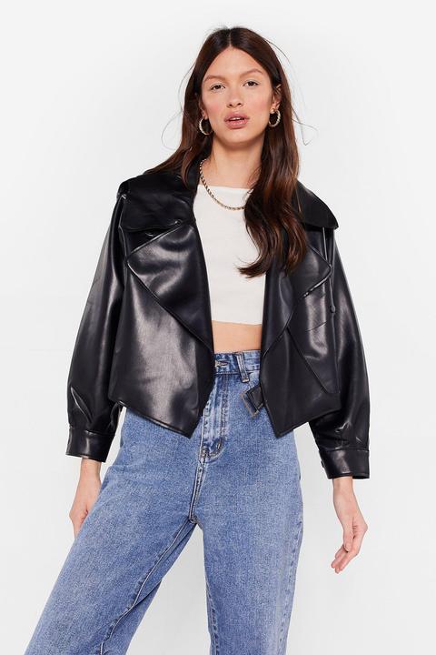 Womens Oversized Boxy Faux Leather Biker Jacket