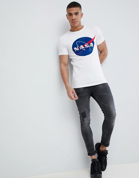 "asos Design - T-shirt Attillata Con Scritta "nasa" - Bianco