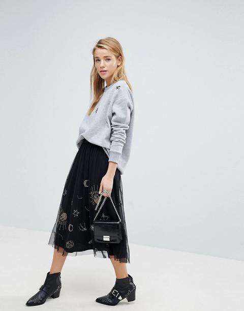 Pimkie Galaxy Embellished Mesh Midi Skirt