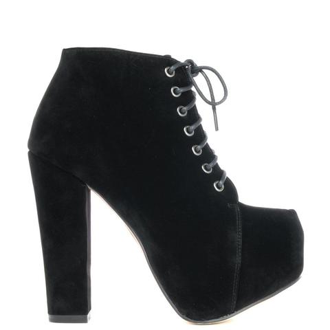 Susan - Black Lace Heeled Boots