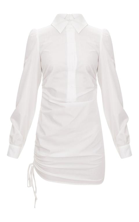 Ruched side fitted outlet shirt dress