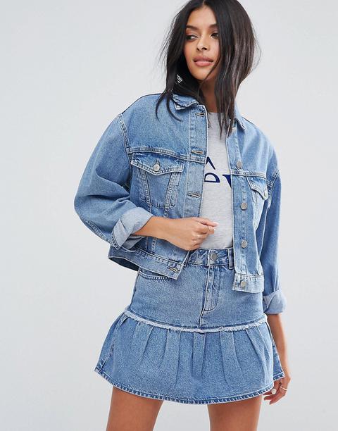 Asos Design - Giacca Di Jeans Blu Medio Slavato - Blu