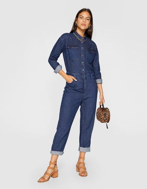 stradivarius denim jumpsuit