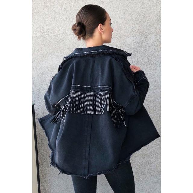 black fringe denim jacket