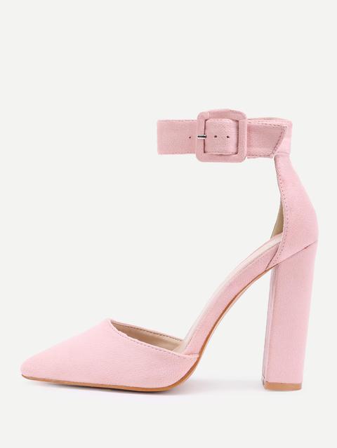 Pointed Toe Ankle Strap Block Heels