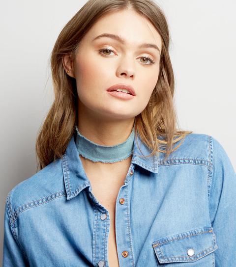 Light Blue Denim Frayed Edge Choker