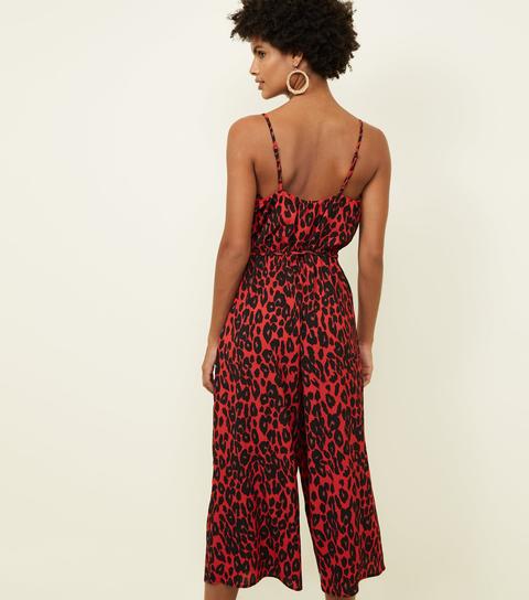 red animal print jumpsuit