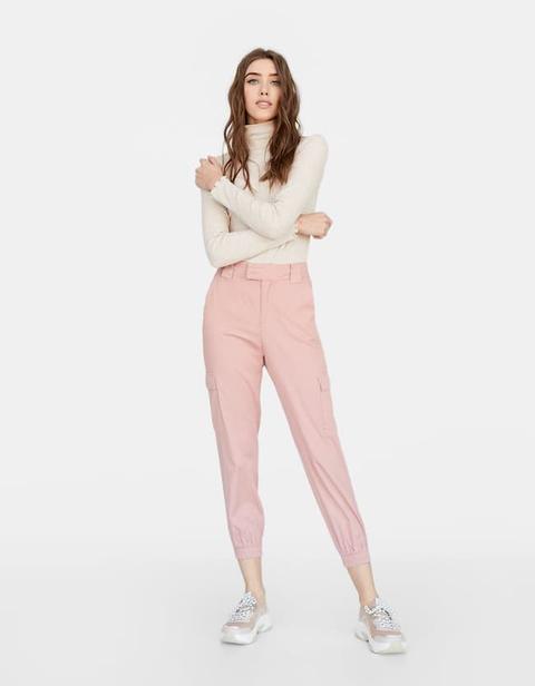 Pantalon Cargo Chevilles Élastiques Rose Pâle