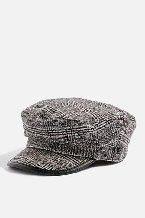 Womens Checked Baker Boy Hat - Monochrome, Monochrome