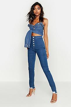 Tall Fray Hem Button Front Skinny Jean