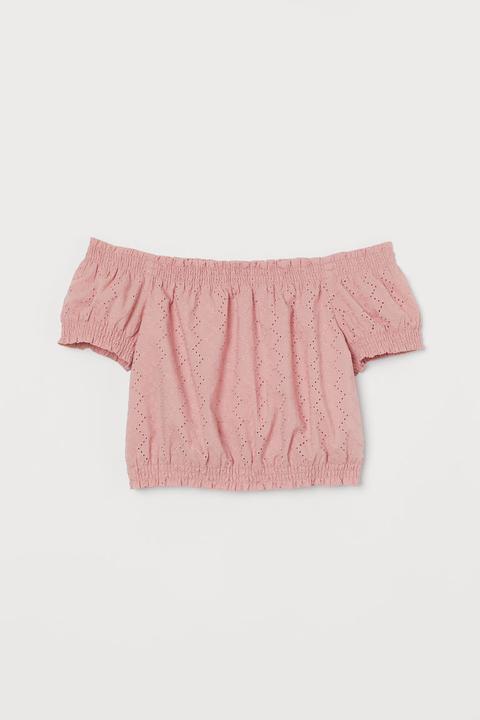 Off-the-shoulder Cotton Blouse - Pink