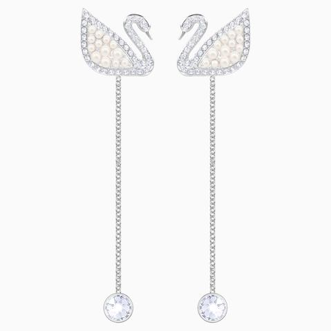 Pendientes Swarovski Iconic Swan, Blanco, Baño De Rodio