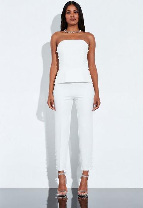 Ivory Button Detail Cigarette Trousers, Cream