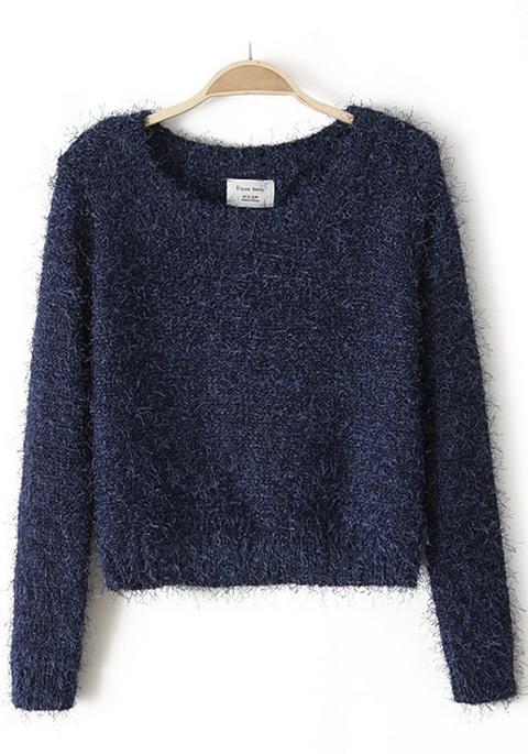 Pullover Puro Pelliccia Blu Scuro Blu Di Marina