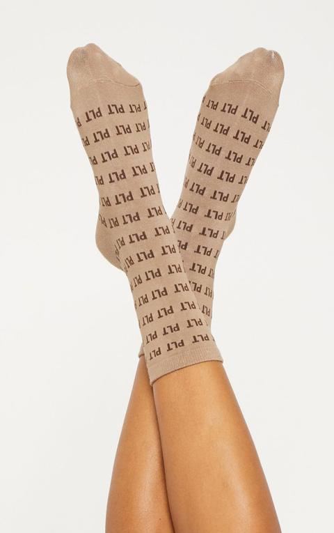 Prettylittlething Light Brown Mono Ankle Socks