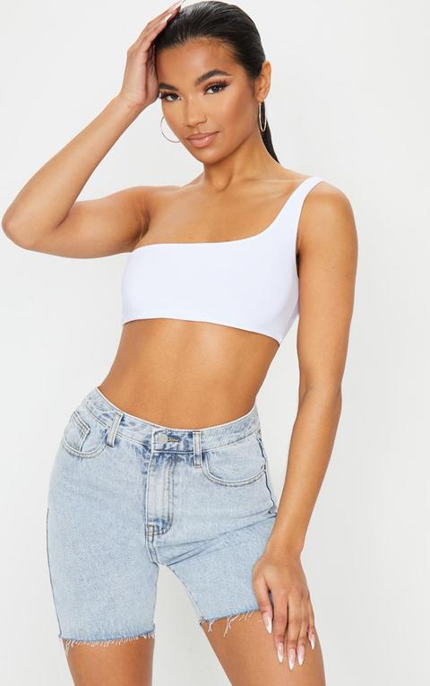 Prettylittlething Bleach Wash Longline Fitted Denim Shorts