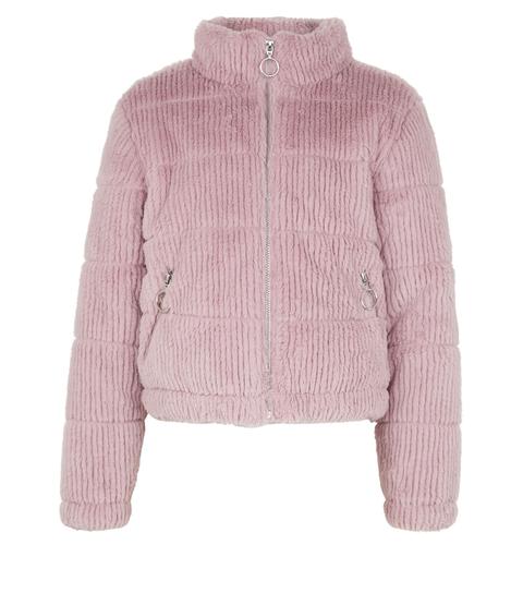 Girls Pink Faux Fur Textured Puffer 
