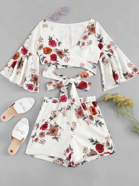 Top A Costine Con Stampa Floreale E Shorts
